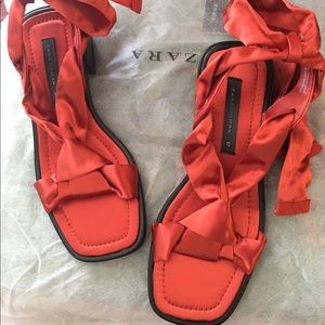 Zara flat satin lace-up sandals